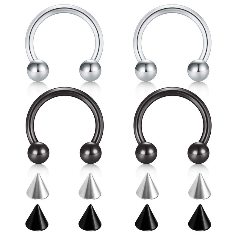 D.Bella 14G Surgical Steel Nose Septum Horseshoe Hoop Eyebrow Lip Navel Belly Nipple Piercing Ring 8mm Helix Tragus Daith Rook Earrings w Replacement Spikes - Image 1